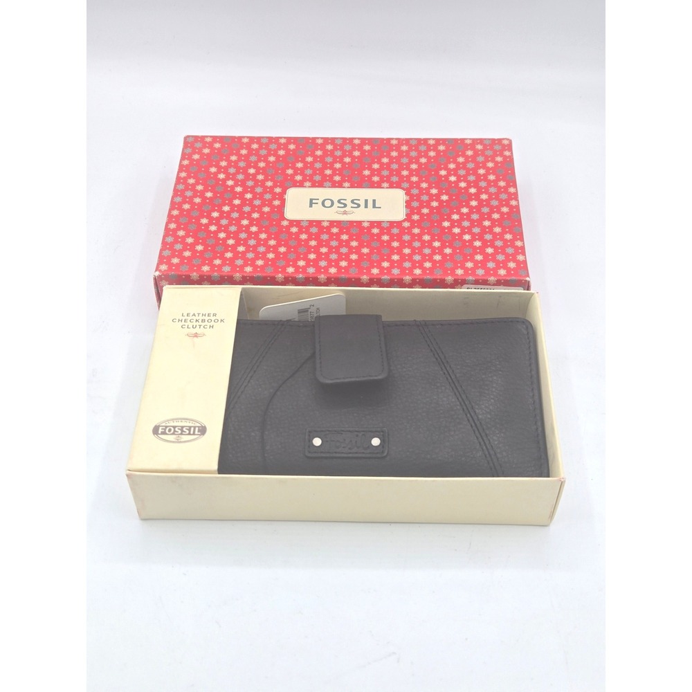 Fossil Black Leather Checkbook‎ Clutch/Wallet - NWT